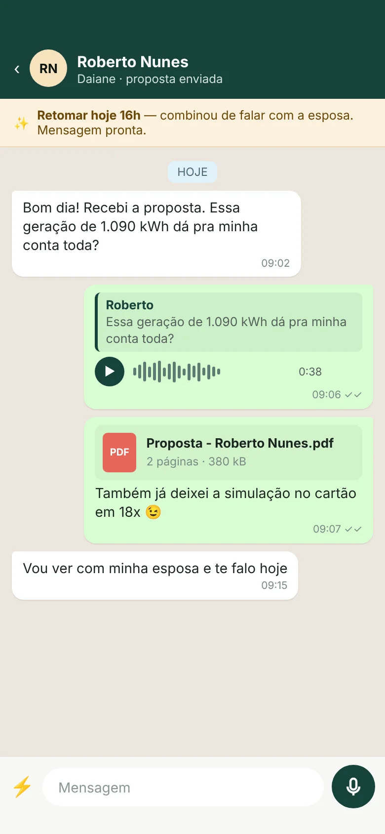 Conversa com cliente no Power Zap